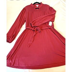 New Time and Tru dress Red sz 16-18 XL Smocked Ruffle collar tie waist fit flare